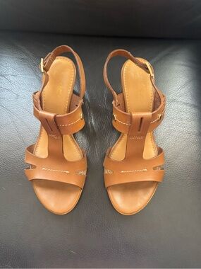 Coach and Four Cognac Leather Slingback Sandals